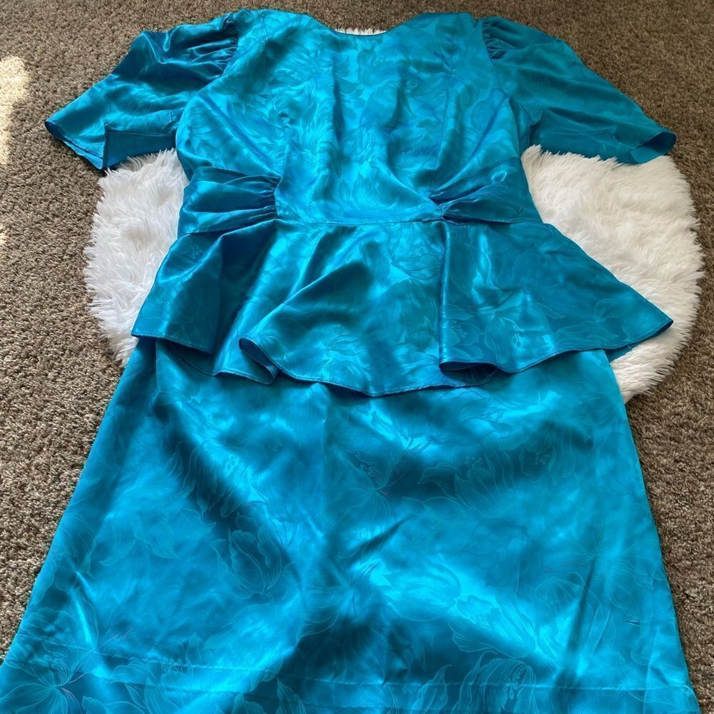 JM II New York Vintage Acetate Dress Blue Shiny Thin Lightweight Womens Size 20W